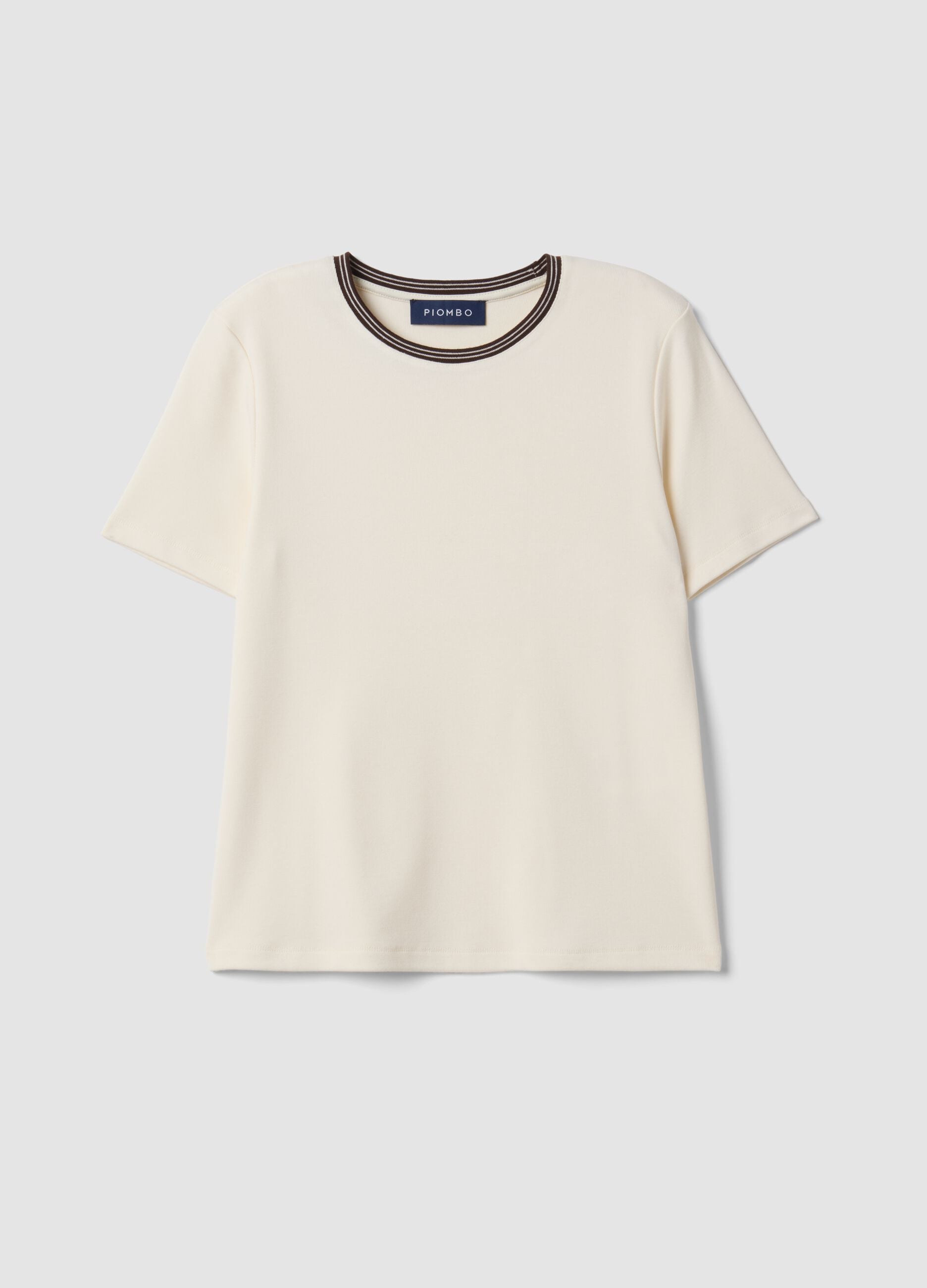 Beige stretch viscose crew-neck T-shirt