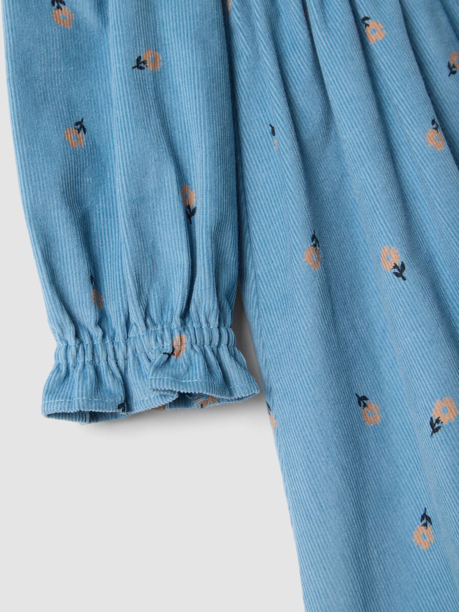 Blue pure cotton ribbed dress with floral print_2