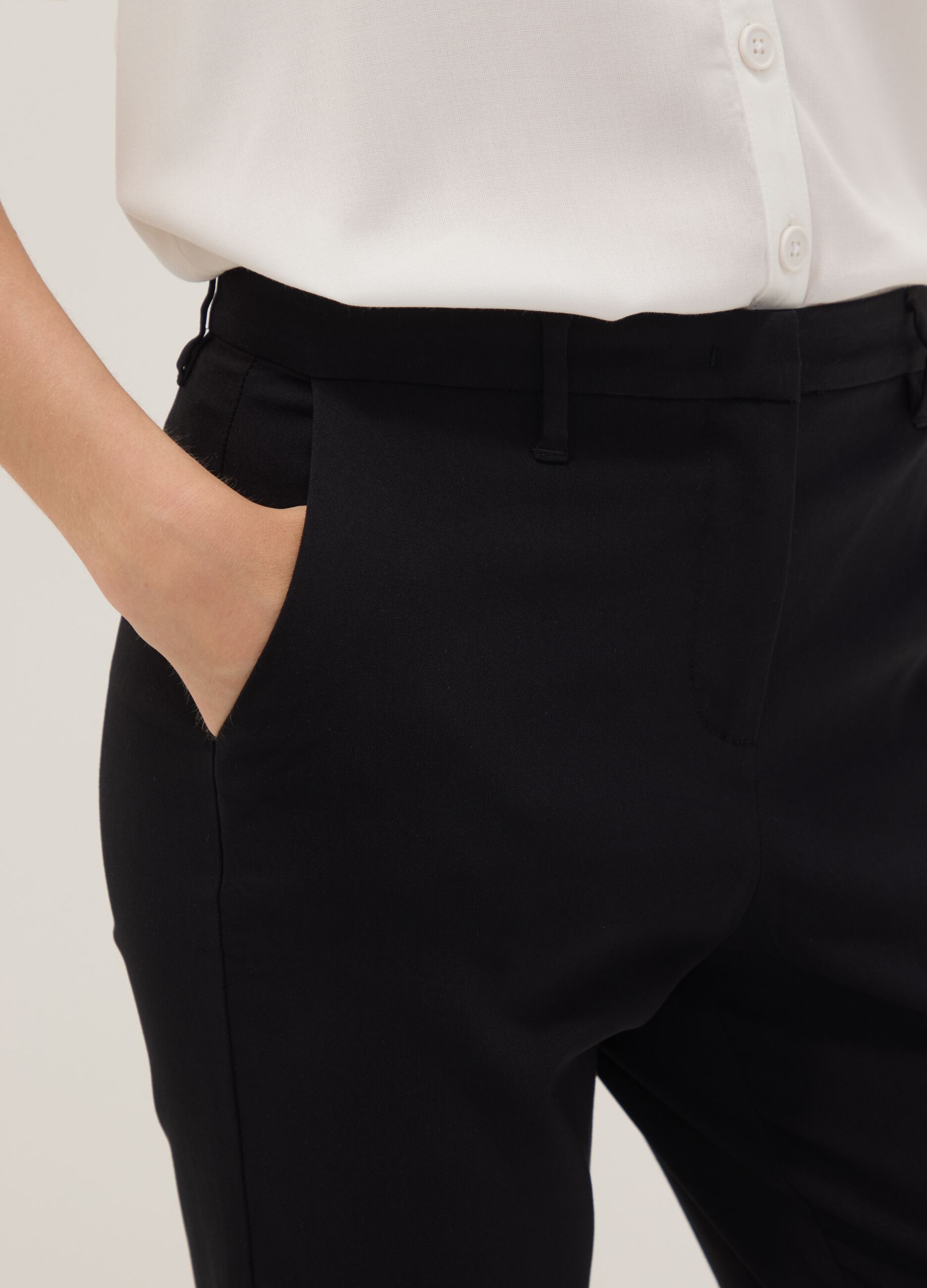 Black stretch viscose slim-fit chino trousers