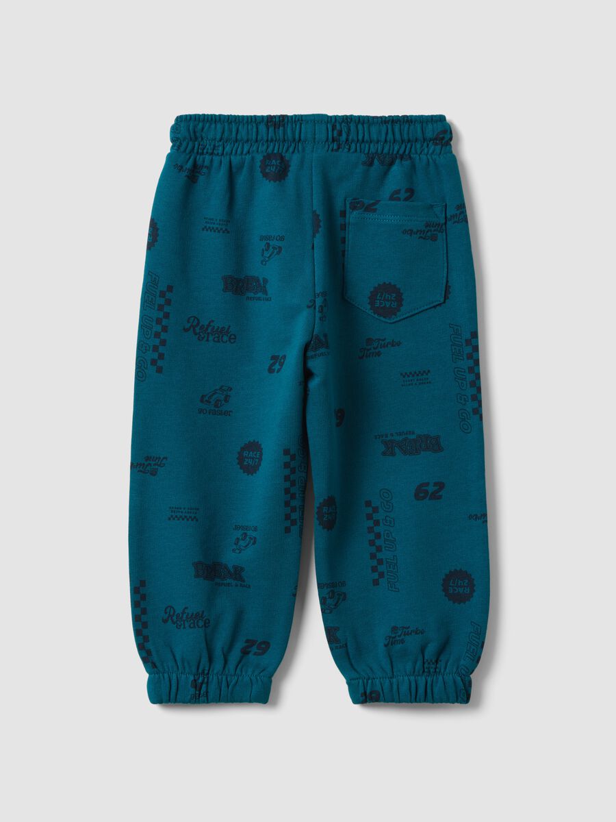 Blue pure cotton joggers with all-over print_1