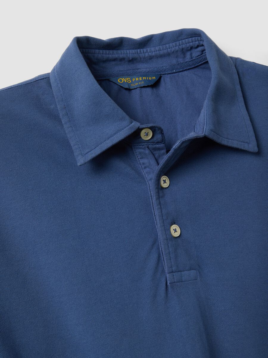 Blue pure cotton slim-fit short-sleeve polo_5