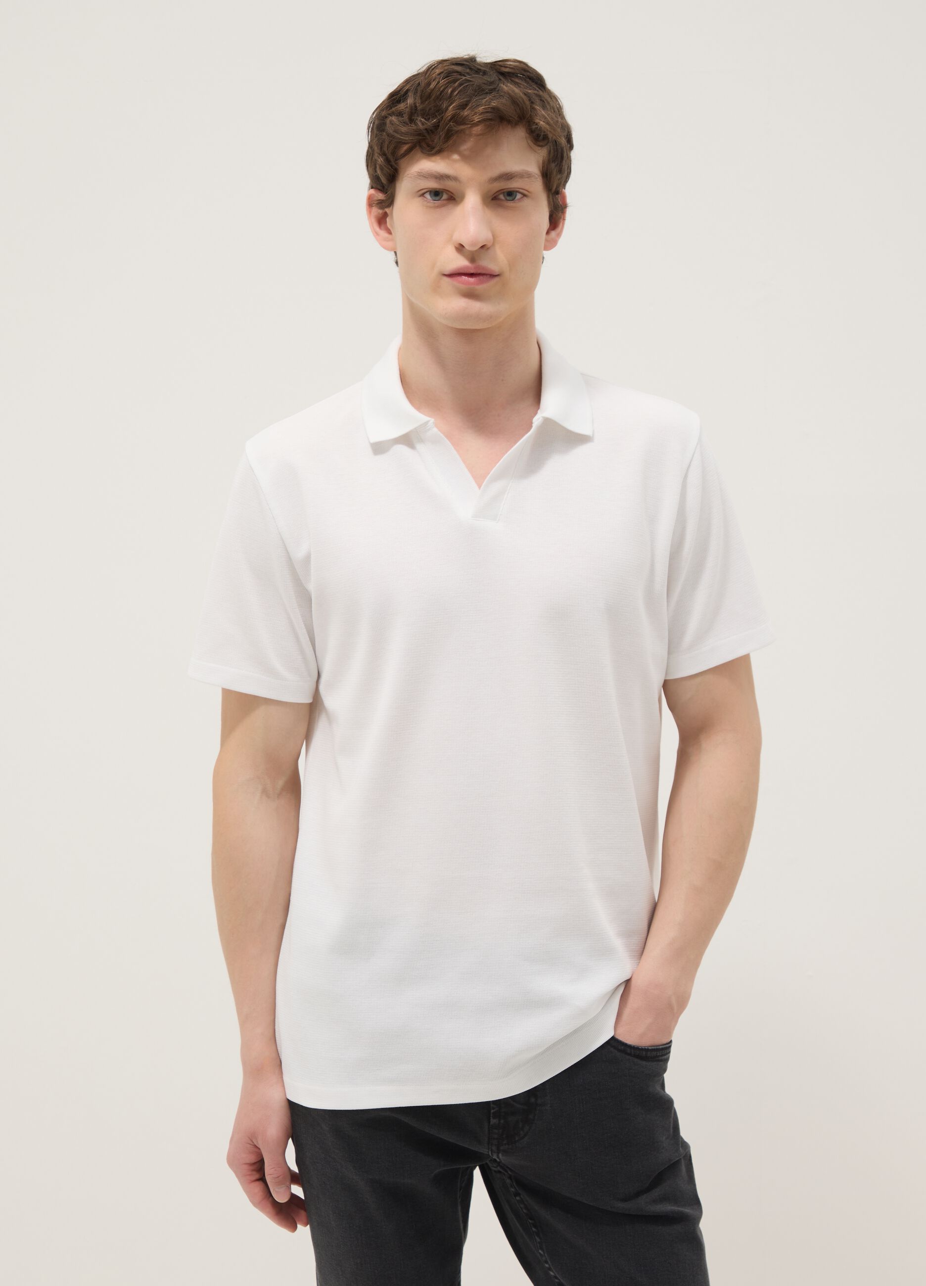 White stretch cotton polo shirt
