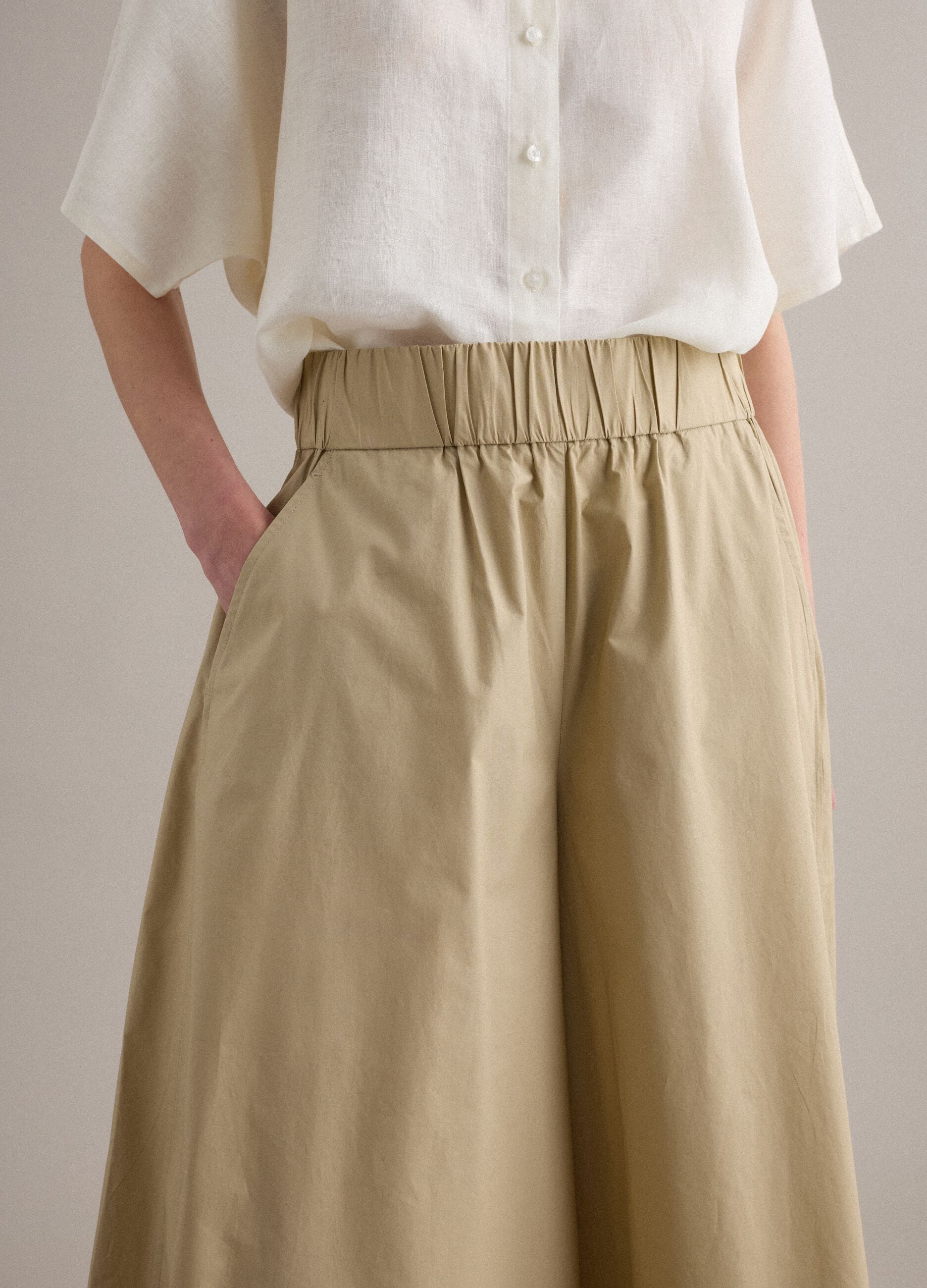Falda larga beige de algod&oacute;n puro