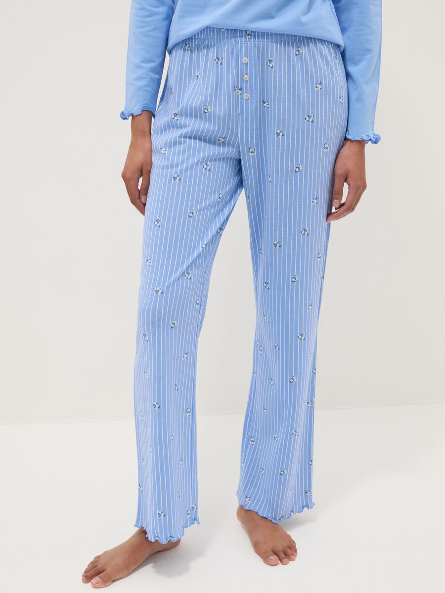 Sky blue pure cotton regular fit pyjamas with ruffles_3