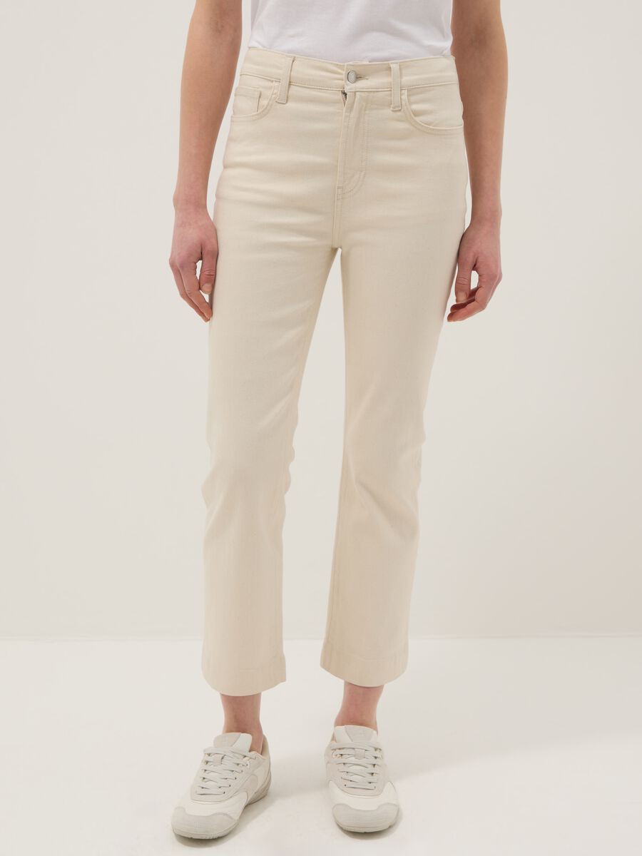 White Stretch Denim Cotton Bootcut Jeans_1