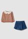 Pink and denim pure cotton set with floral print_0