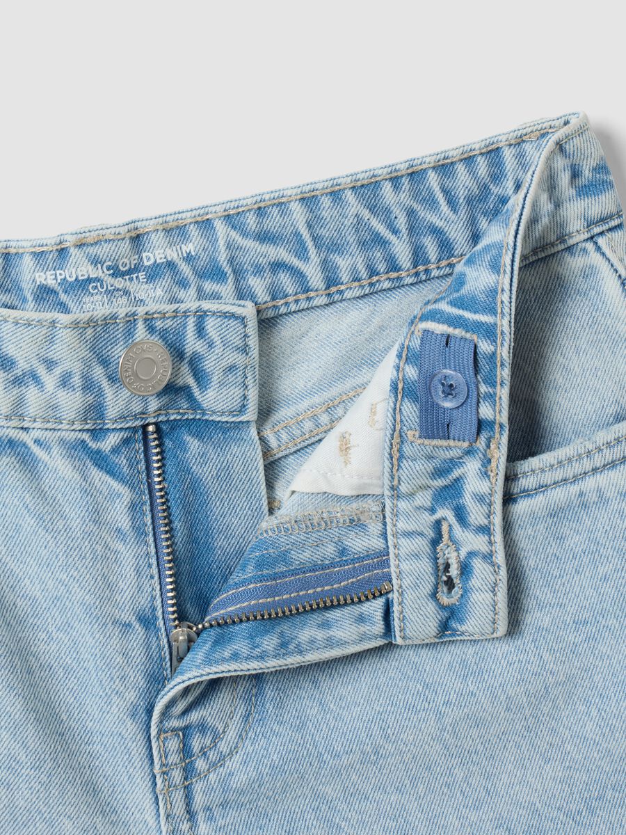 Blue culotte jeans in pure cotton for girls_2