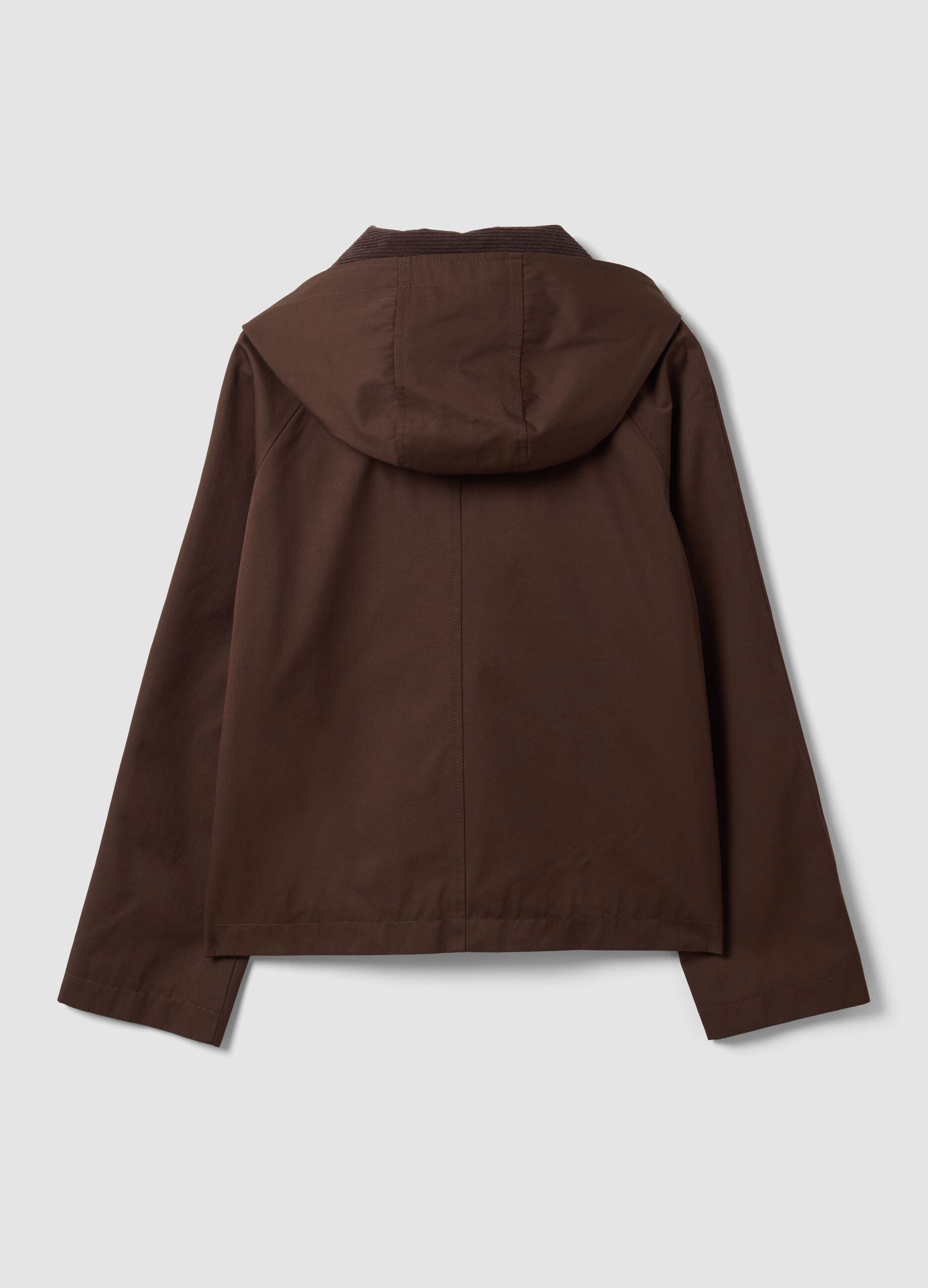 Braune Parkajacke aus Baumwollmix mit Kapuze und Rippkragen