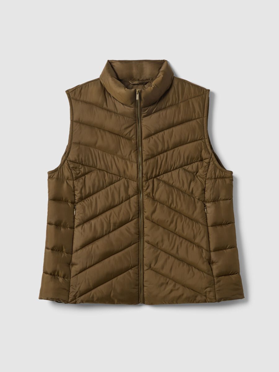Brown padded gilet regular fit with zip_4