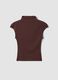 Brown fitted modal and stretch cotton T-shirt with mock neck_4