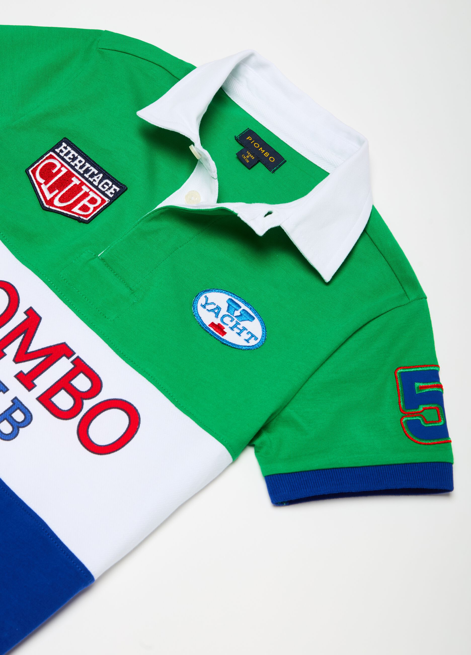 Colourblock polo shirt with patch and print