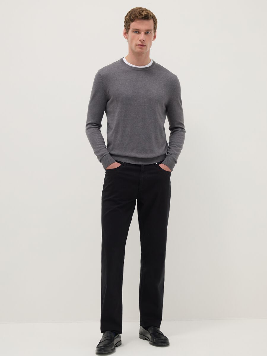 Black stretch cotton trousers regular fit_0