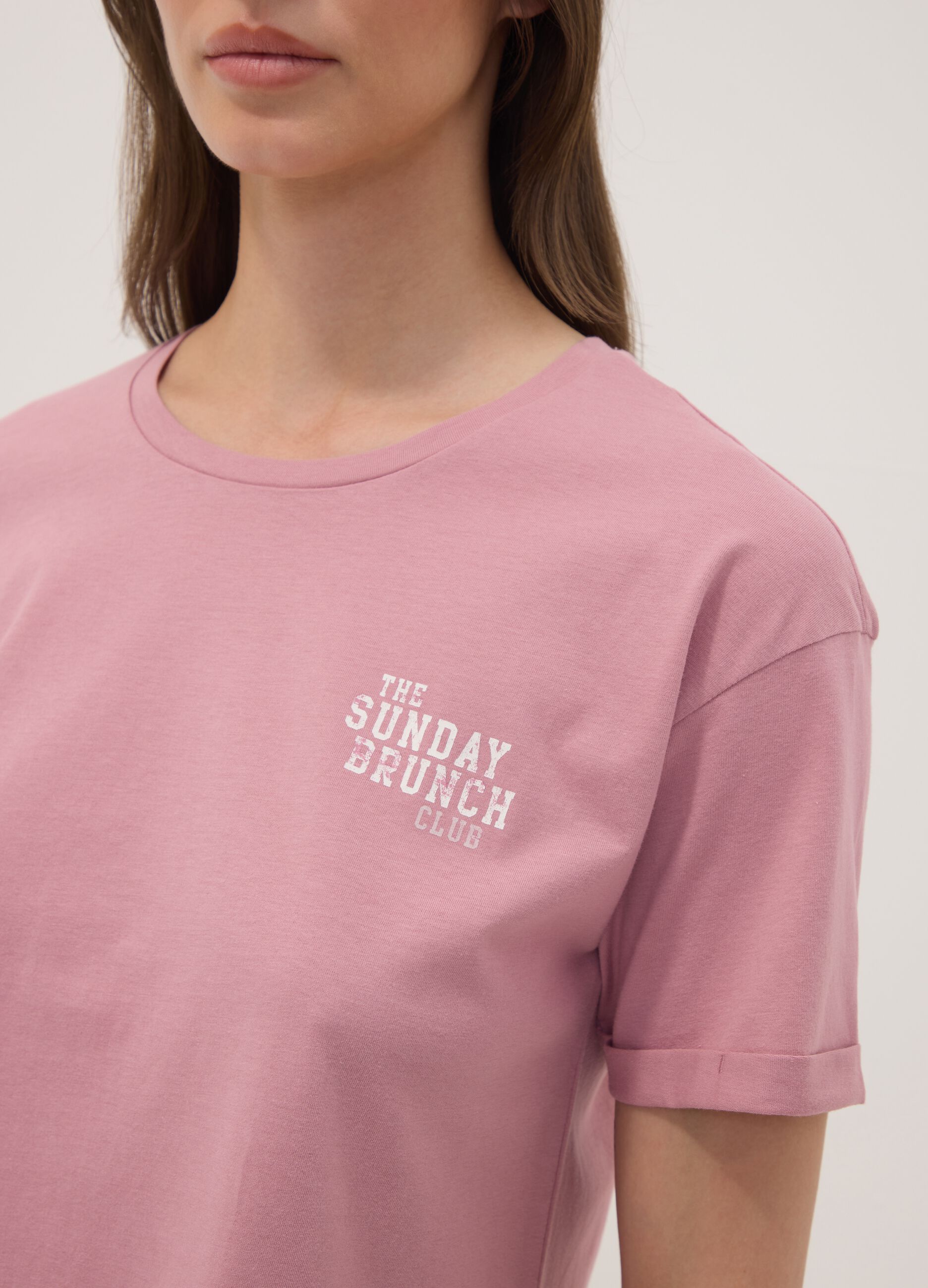 Pink organic cotton pyjama T-shirt with front slogan