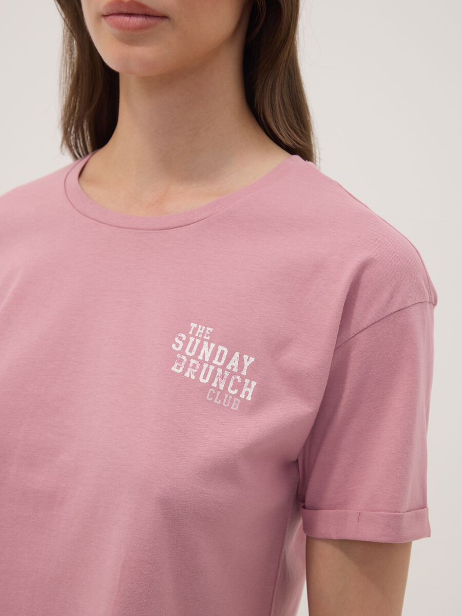 Pink organic cotton pyjama T-shirt with front slogan_2