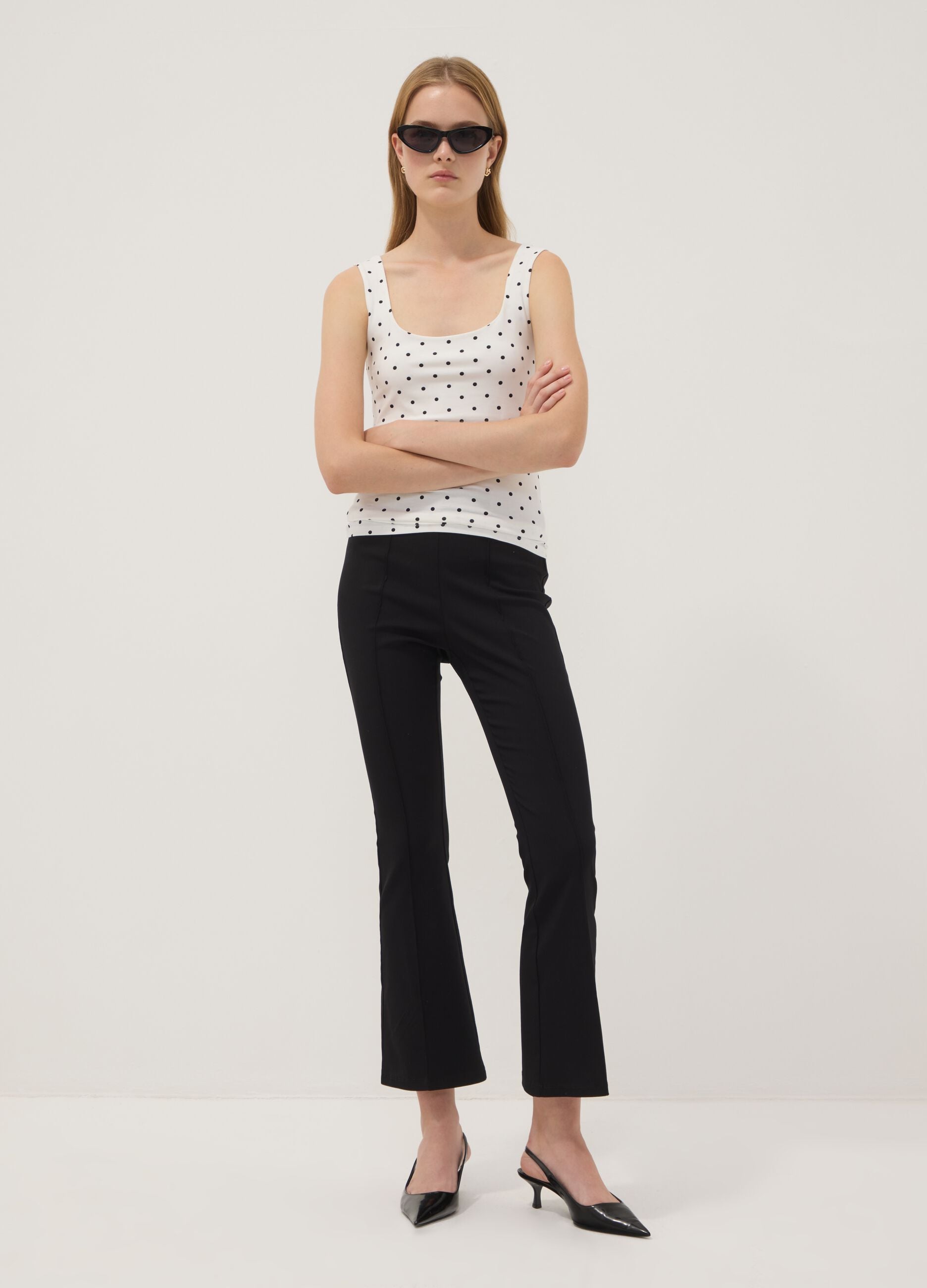 Black flared stretch viscose leggings