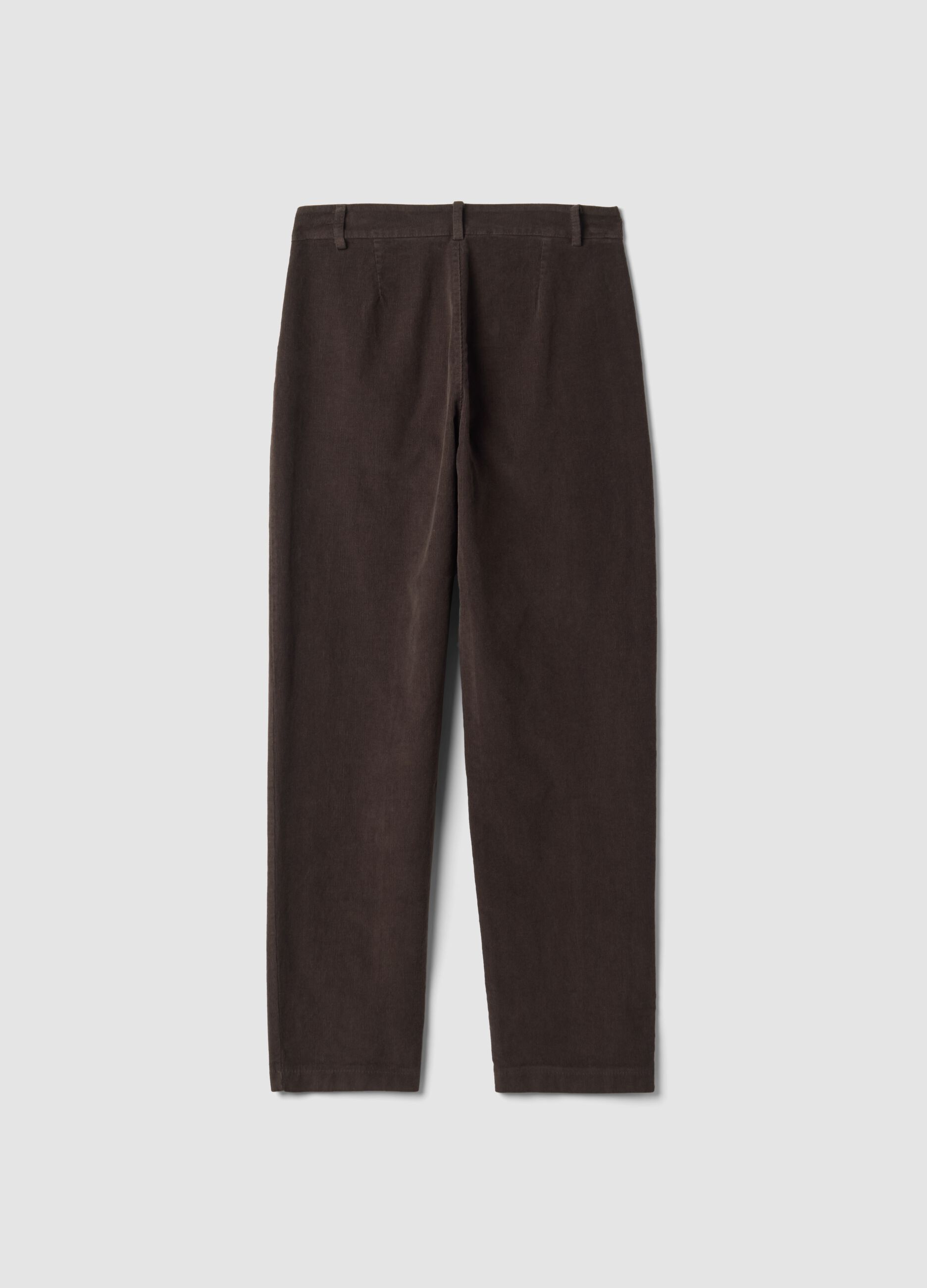 Braune Ripp-Hose aus elastischer Baumwolle im Regular Fit