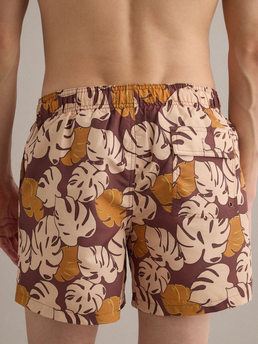 Brown tropical-print swim shorts_3