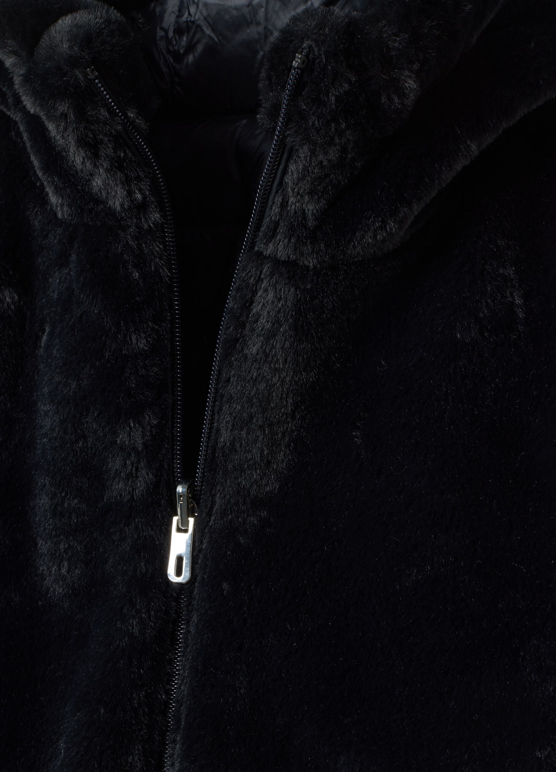 Black reversible padded jacket with hood and zip