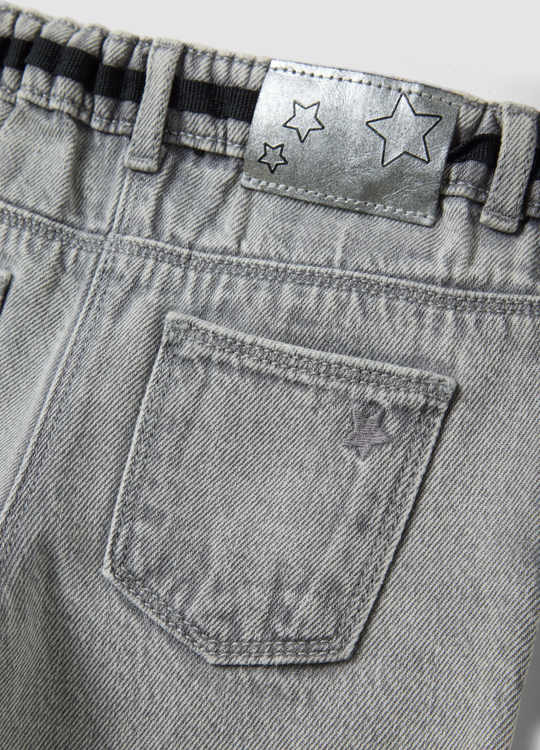 Grey super wide-leg cotton and viscose blend jeans for baby girl