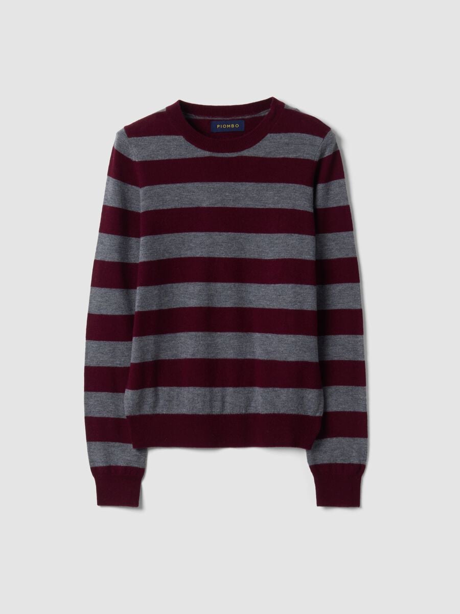 Maglia rossa in pura lana a righe con girocollo_0