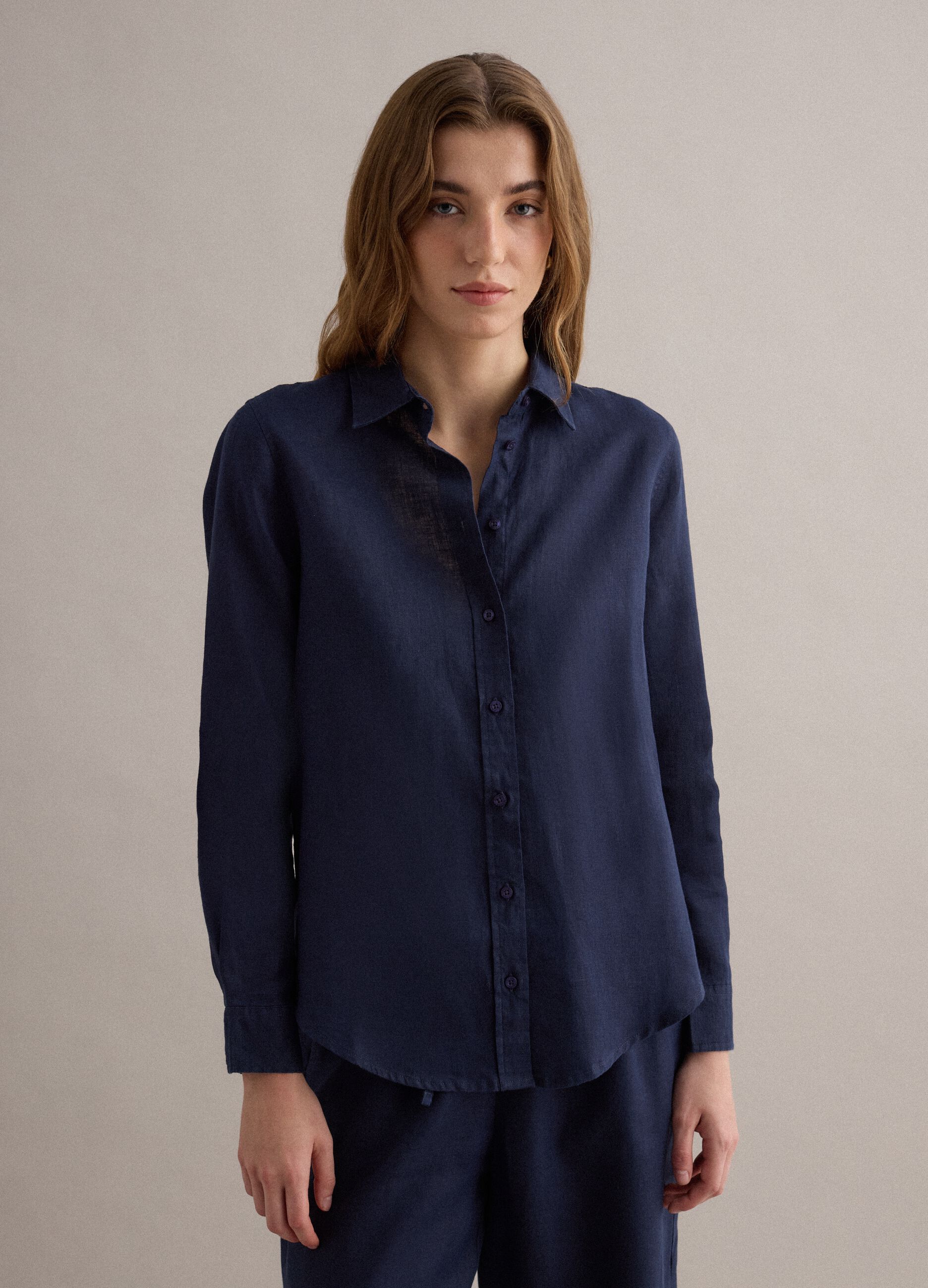 Pure blue linen shirt regular fit