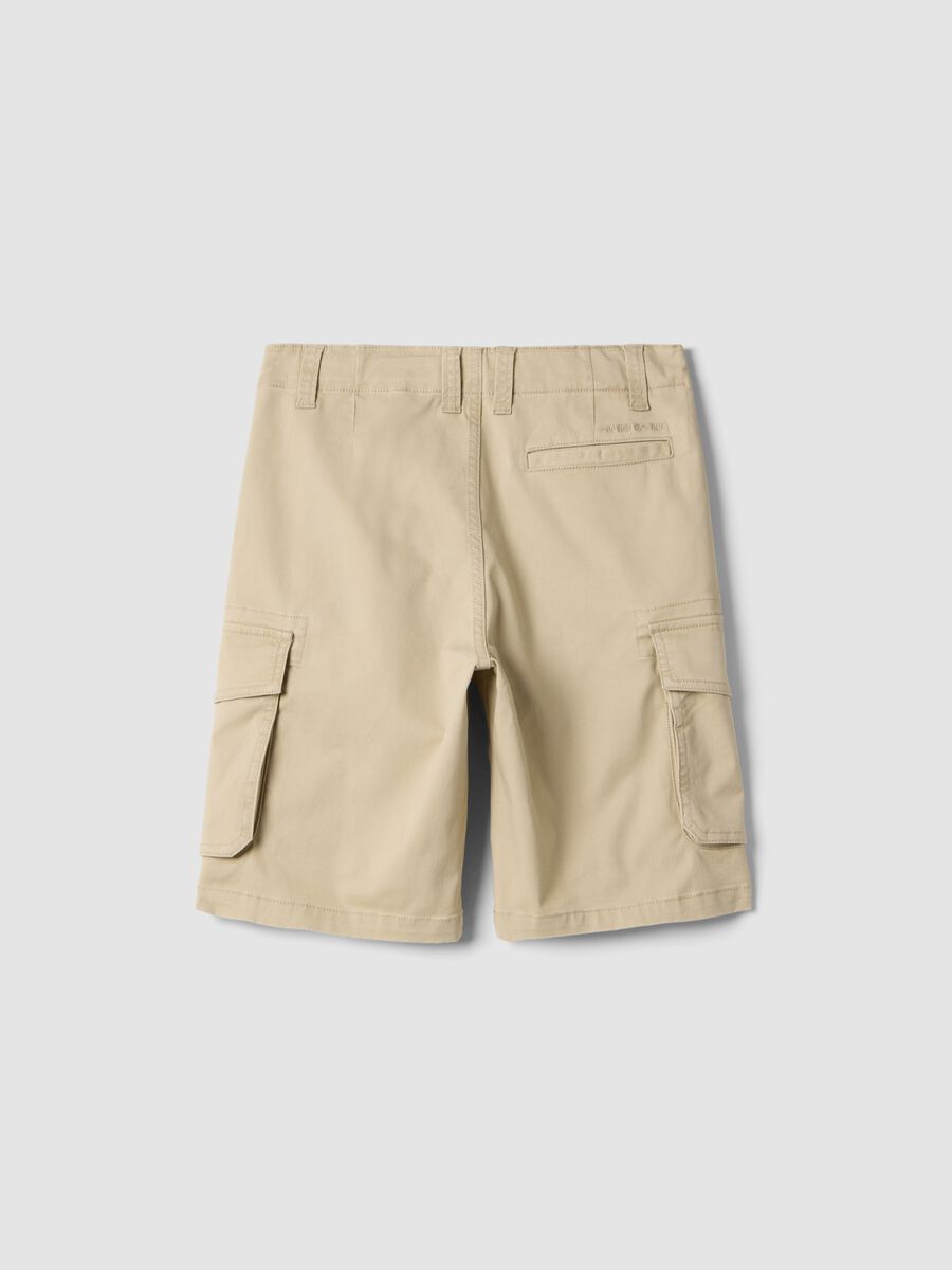 Beige stretch cotton cargo shorts for boys with regular fit_1