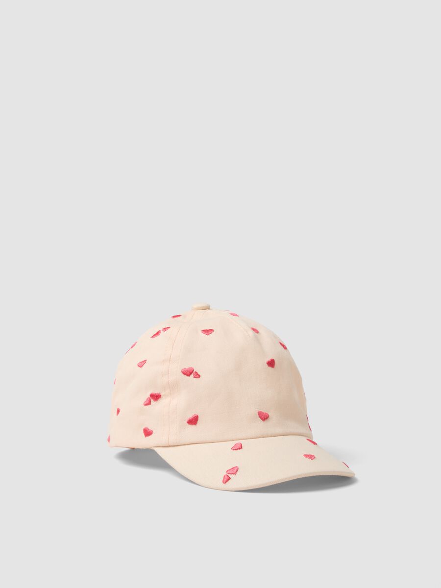 Chap&eacute;u bege de algod&atilde;o puro para menina com cora&ccedil;&otilde;es rosa_0
