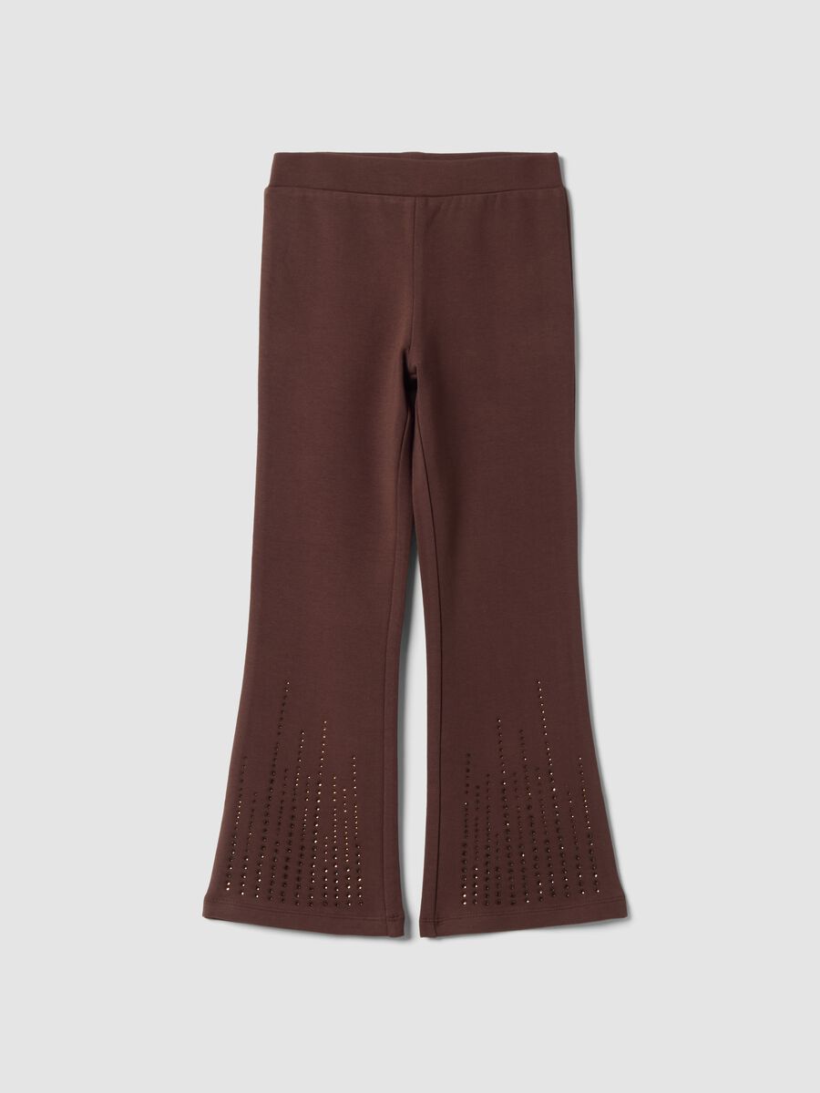 Leggings marroni flare in cotone elasticizzato_0