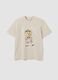 Beige relaxed-fit pure cotton T-shirt with teddy print_4