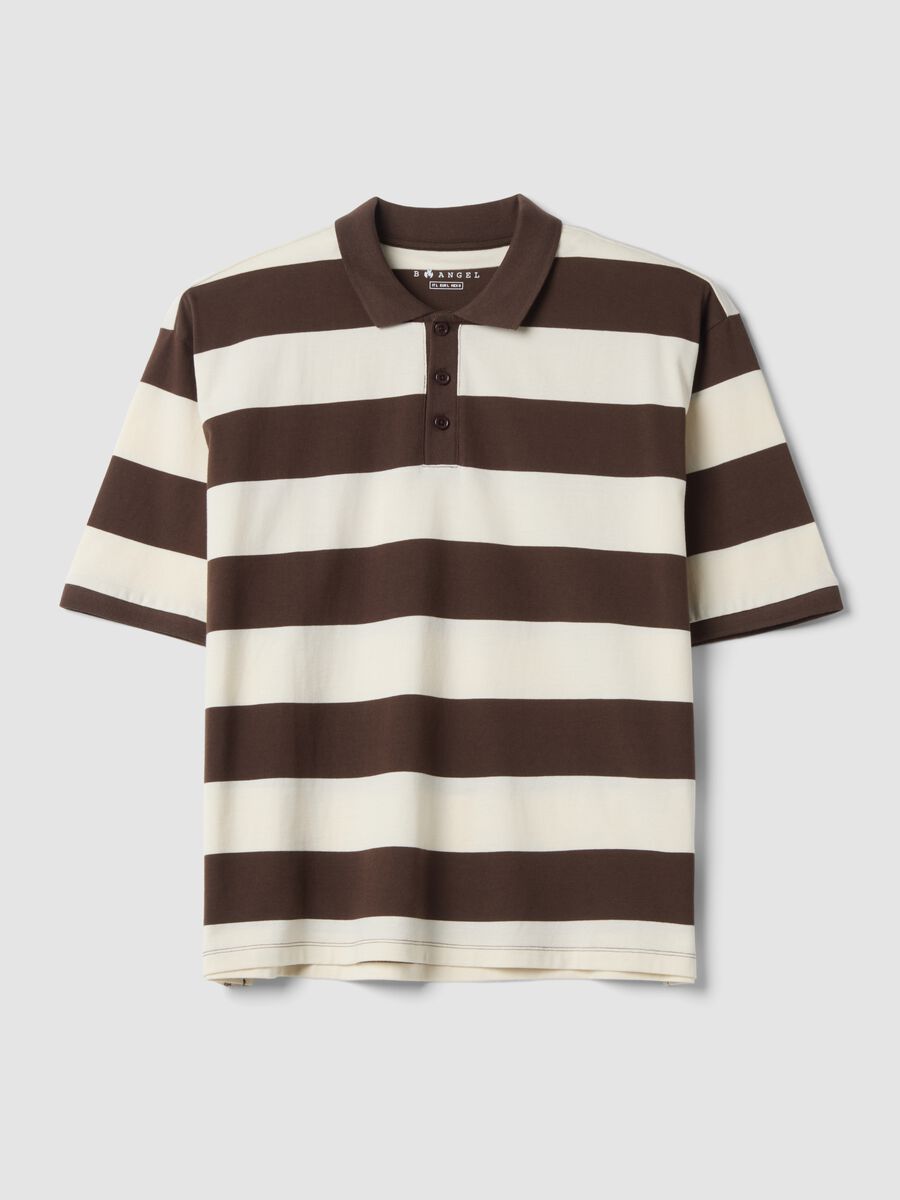 Brown striped pure cotton polo shirt, regular fit_0