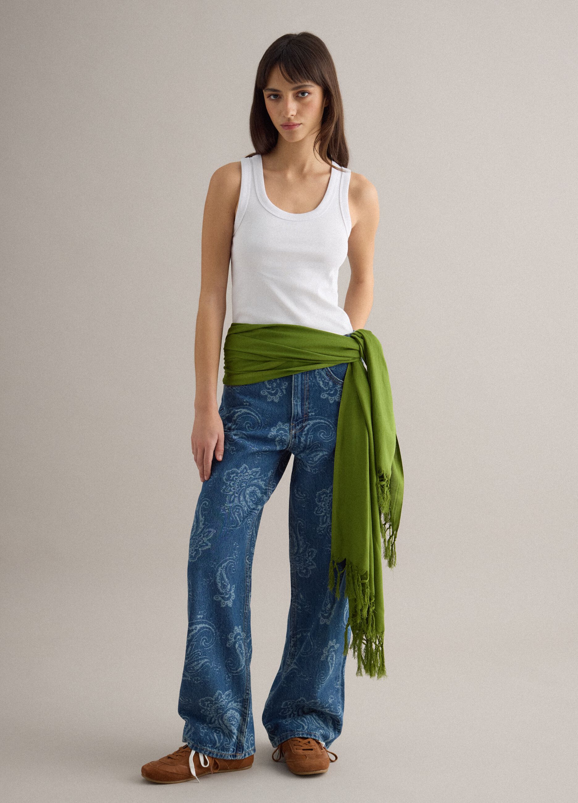 White stretch cotton tank top regular fit