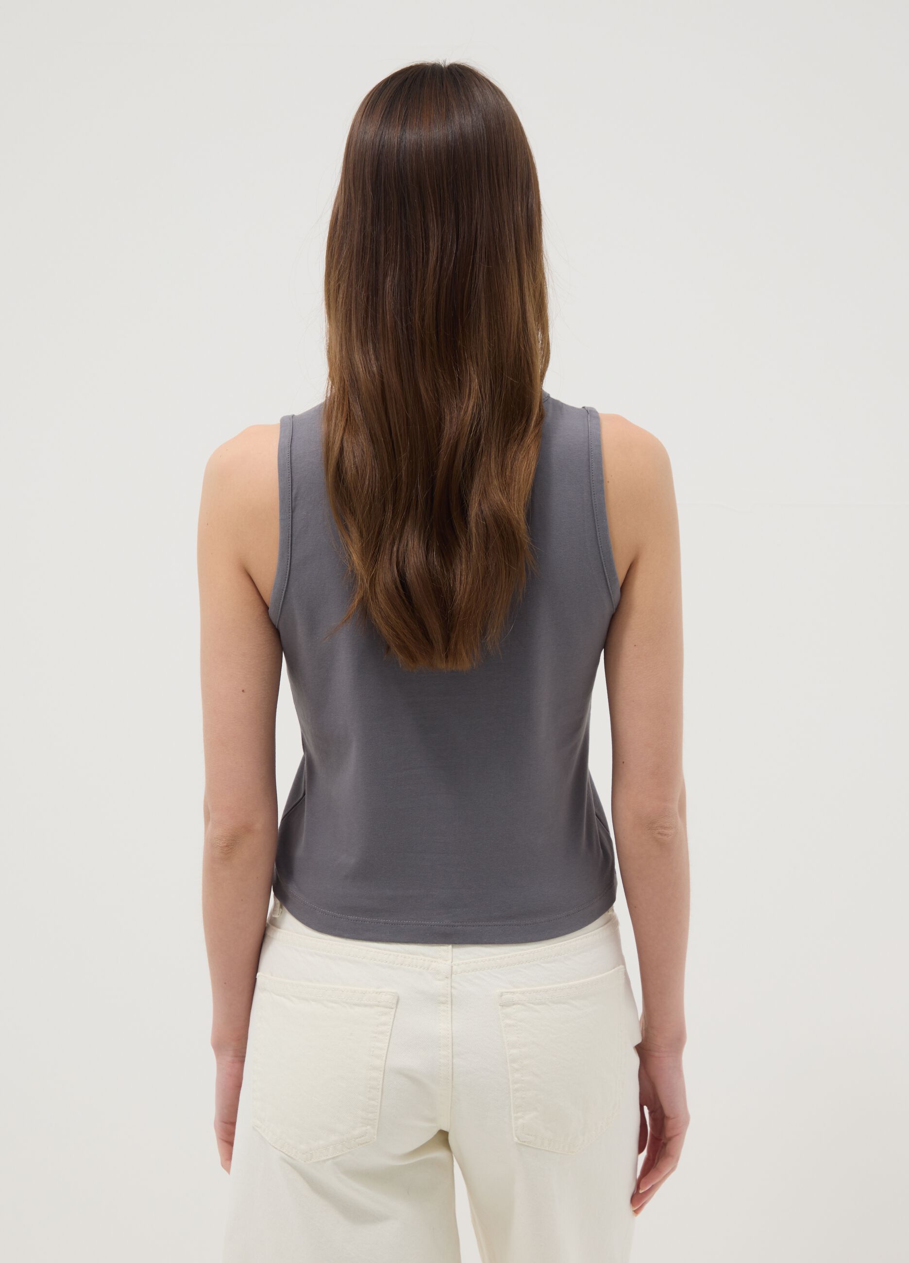 Grey pure cotton Nirvana print tank top, regular fit
