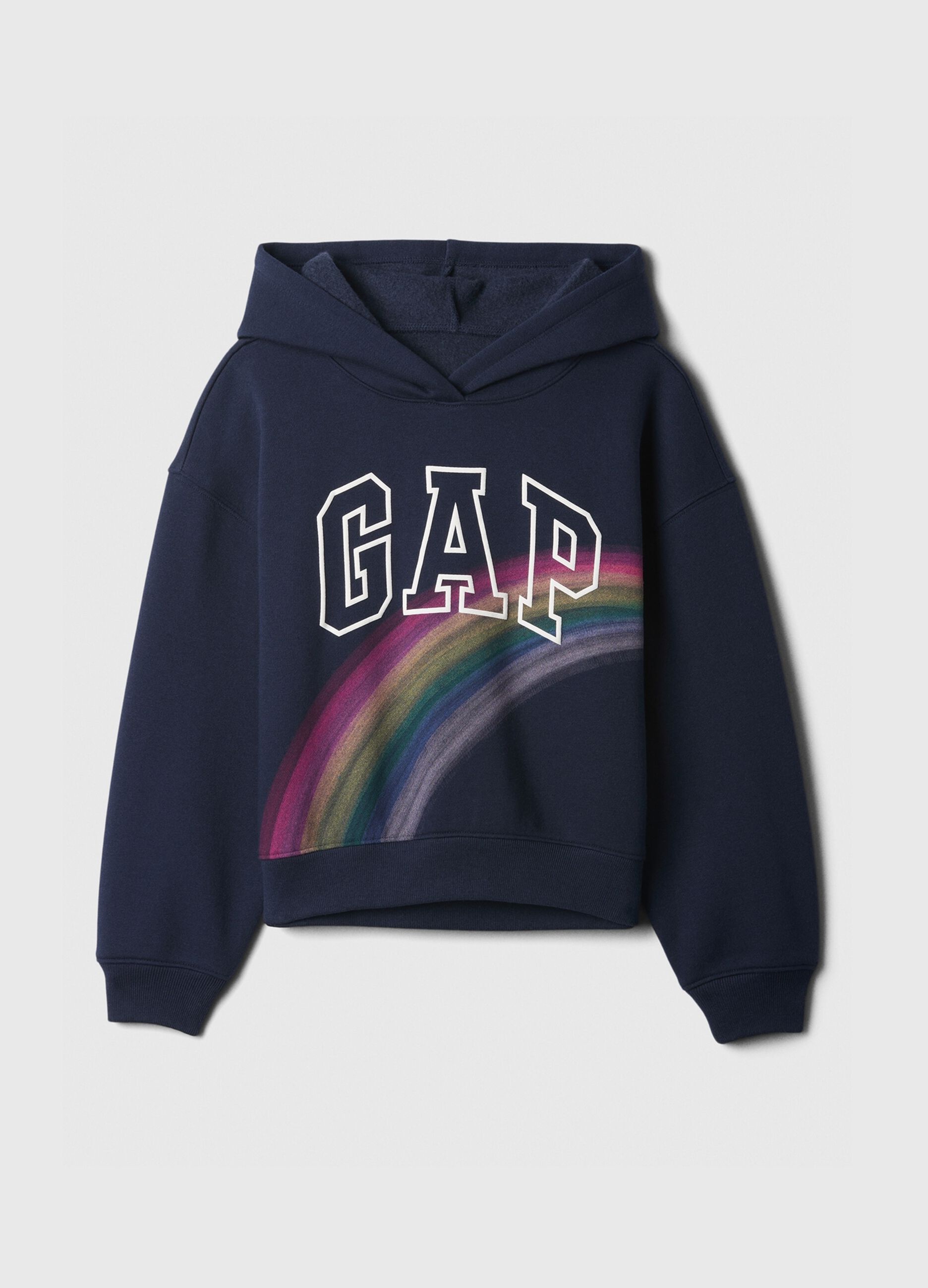 Sweatshirt with hood and rainbow and logo print