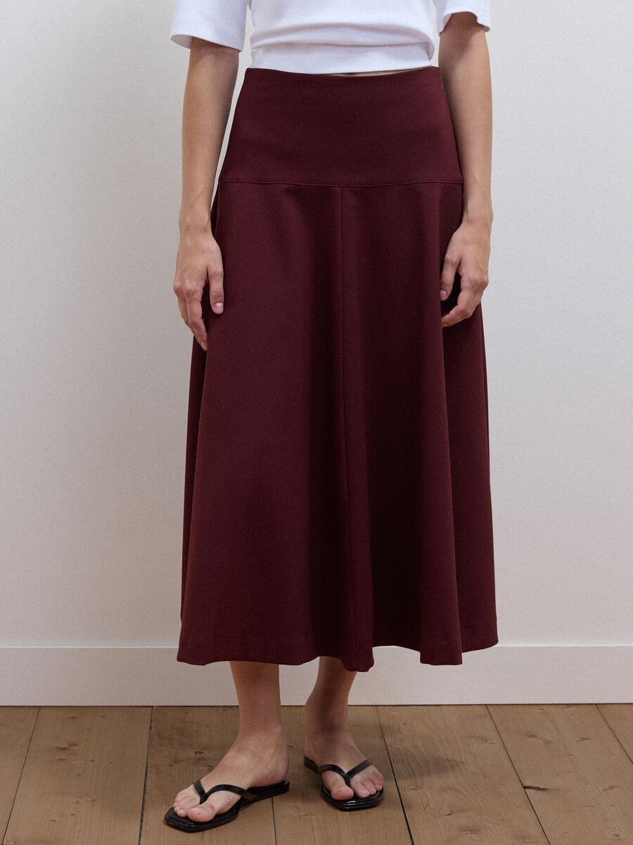 Purple stretch viscose skirt with high waistband and regular waist_1
