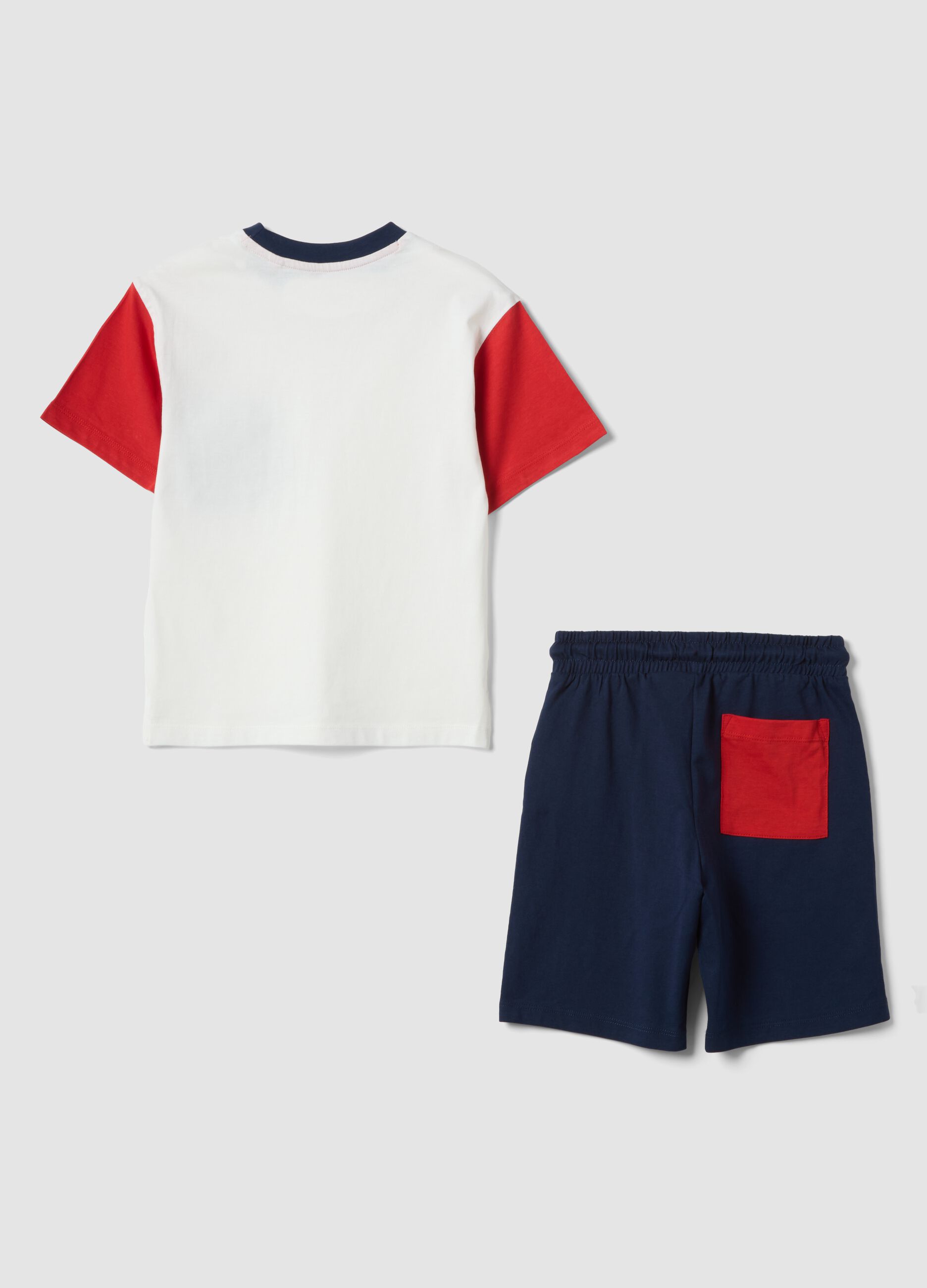 White and blue pure cotton set with T-shirt and shorts