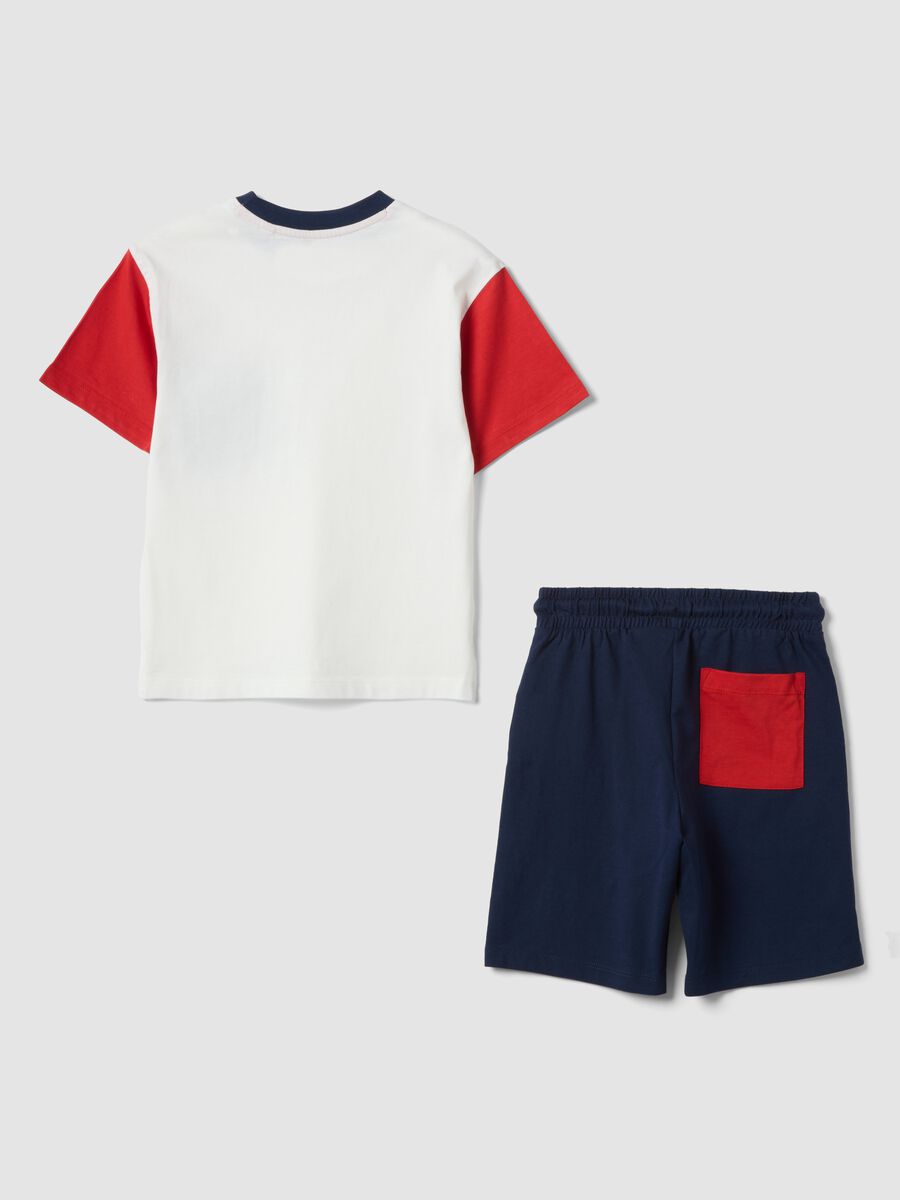White and blue pure cotton set with T-shirt and shorts_1