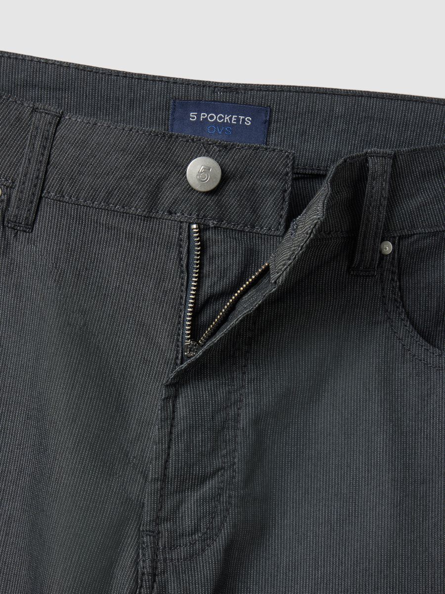 Black stretch cotton regular fit trousers with five pockets_5