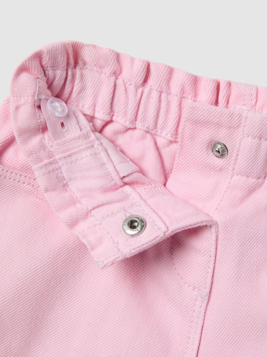 Short in puro cotone rosa da bimba regular fit con frange_2