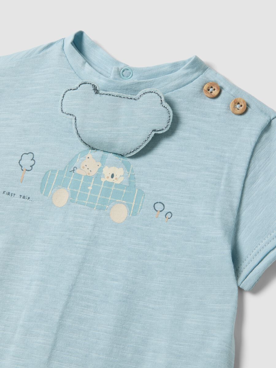 Blue pure cotton baby romper with car motif_2