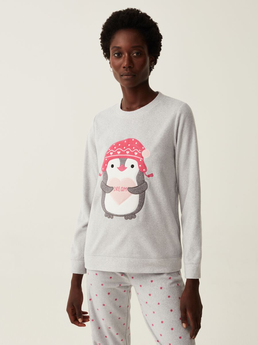 Long fleece pyjamas with owl embroidery_1