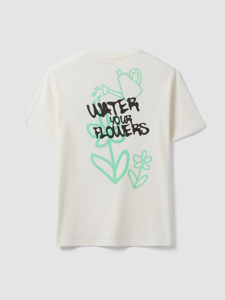 White pure cotton jersey T-shirt with "Water your Flowers" print, regular fit_5