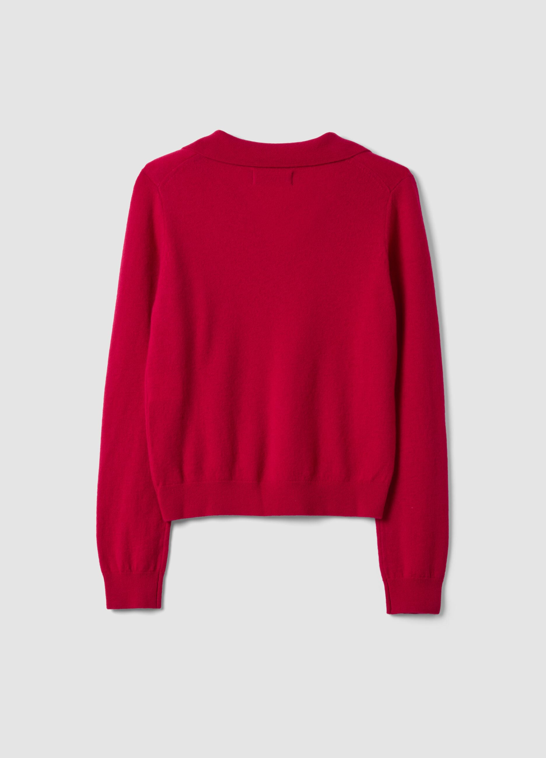 Maglia rossa in pura lana con colletto polo