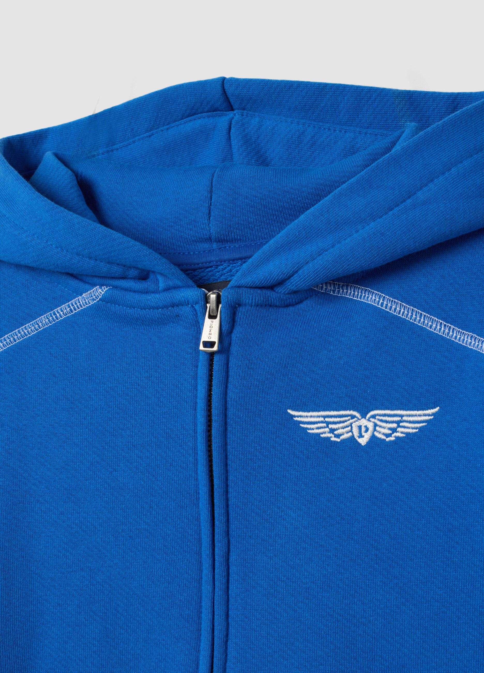 Blue pure cotton oversized hoodie with chest embroidery