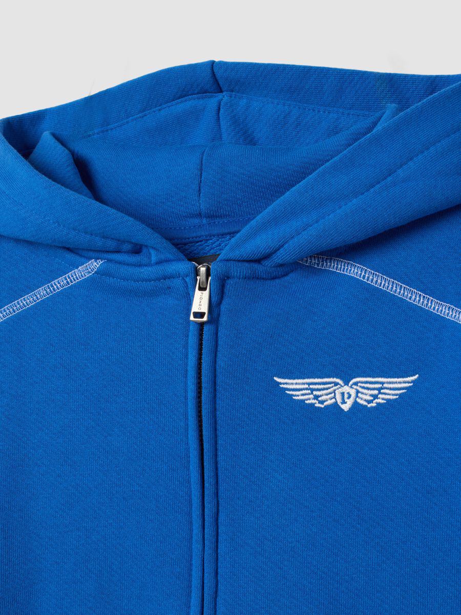 Blue pure cotton oversized hoodie with chest embroidery_2