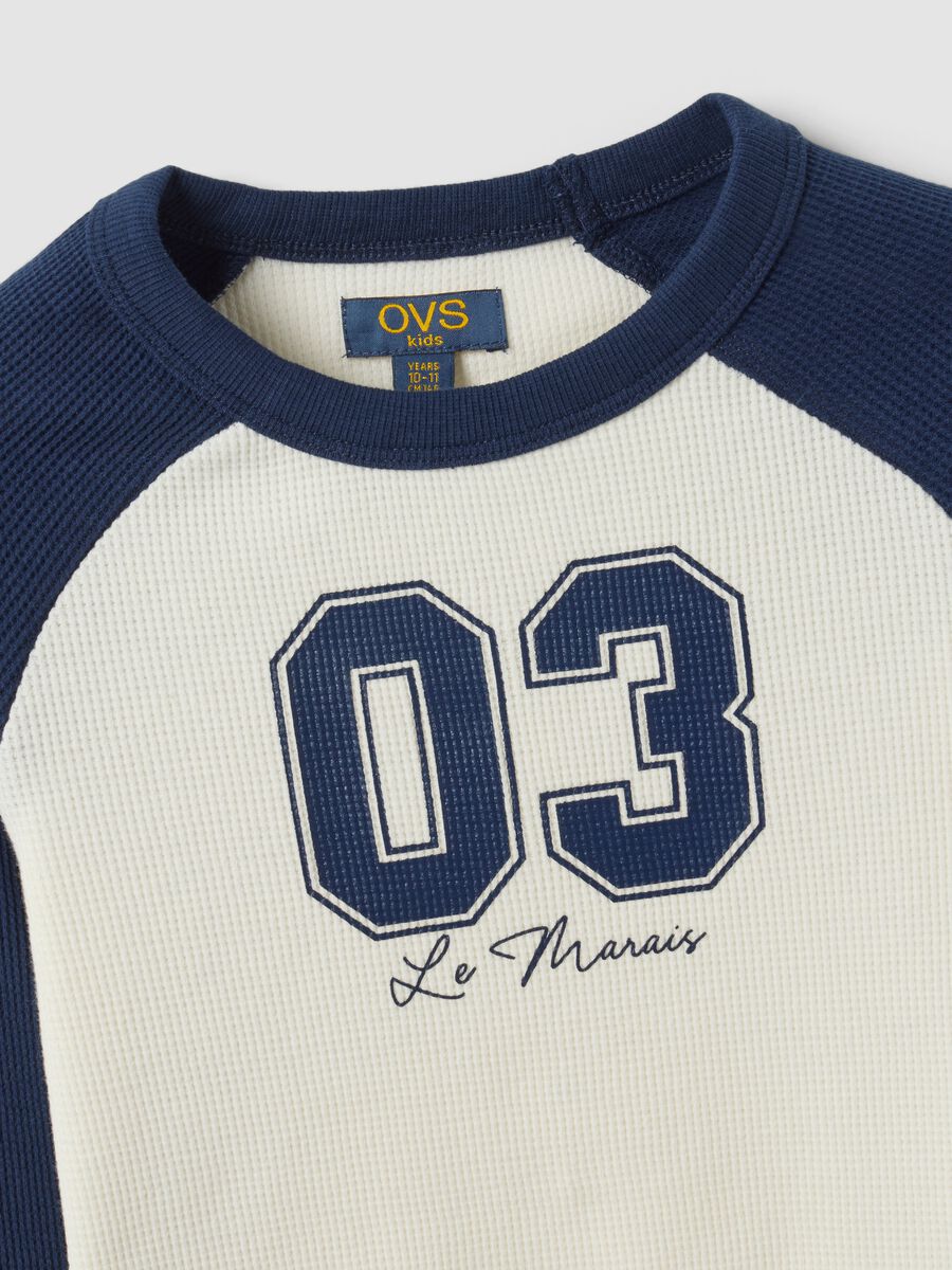 Blue stretch cotton T-shirt with contrast sleeves for girls_4