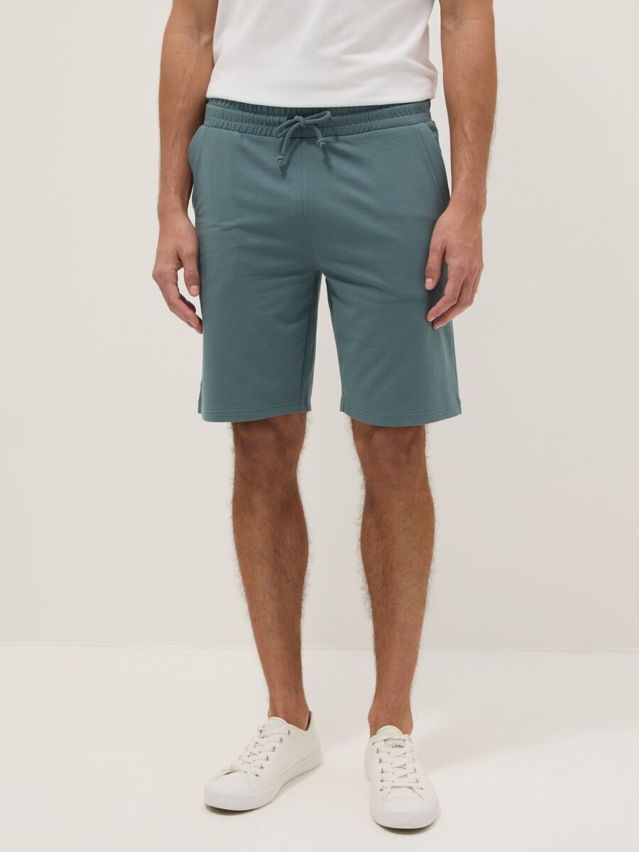 Regular Fit Light Blue Cotton Blend Bermuda Shorts_2