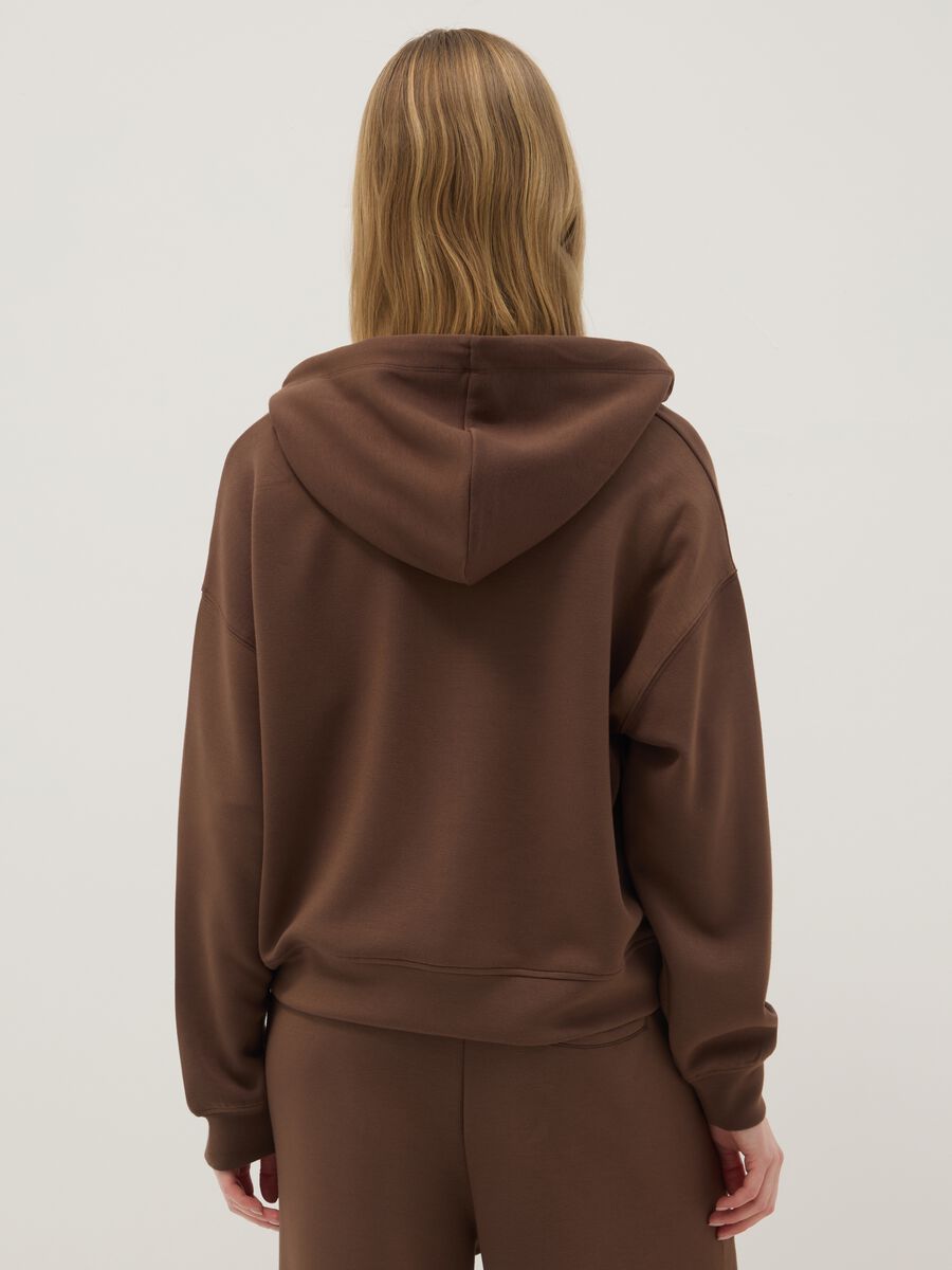 Brown modal blend regular fit hoodie with full zip_2