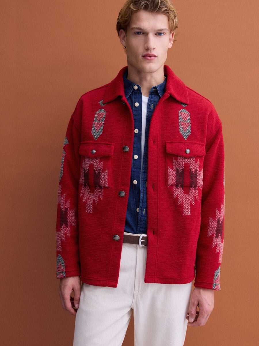 Shacket rossa regular fit con fantasia jacquard_1