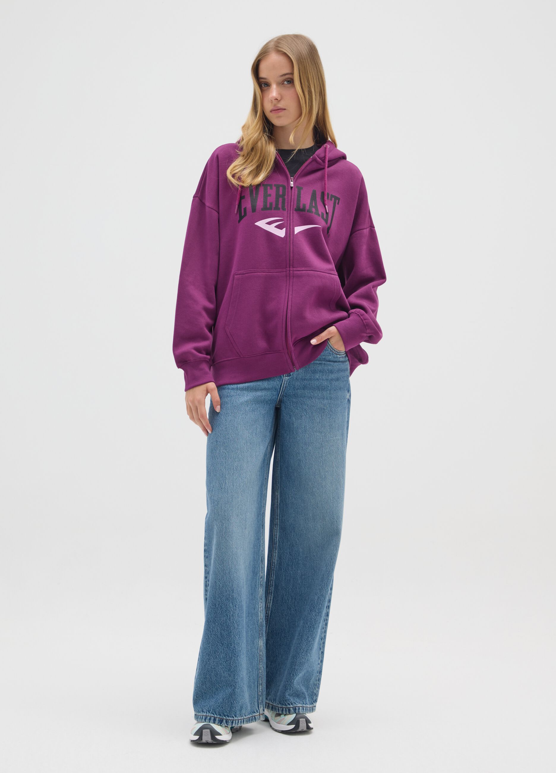Sweat-shirt en m&eacute;lange de coton violet coupe regular