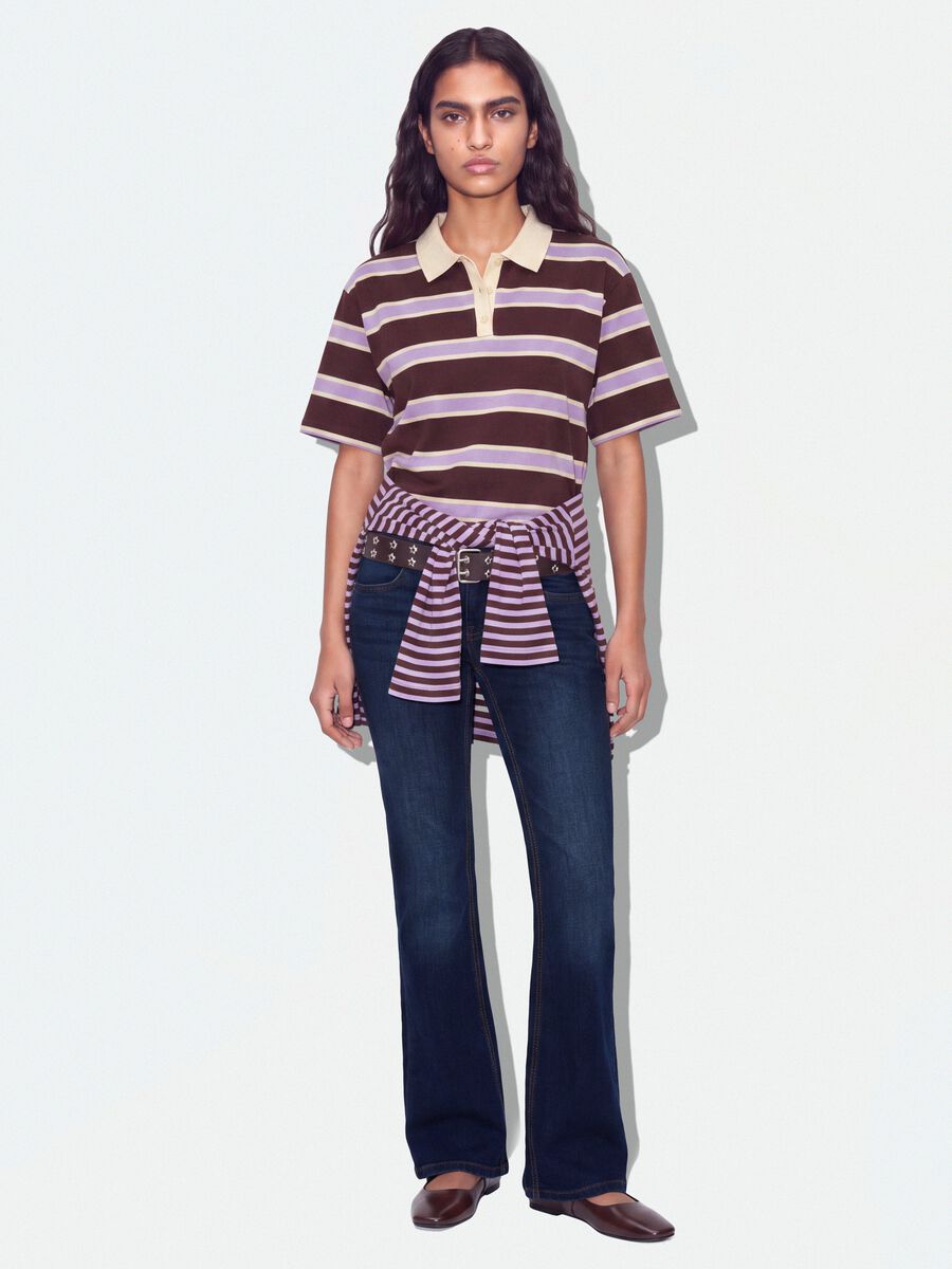 Brown pure cotton oversized striped polo_1